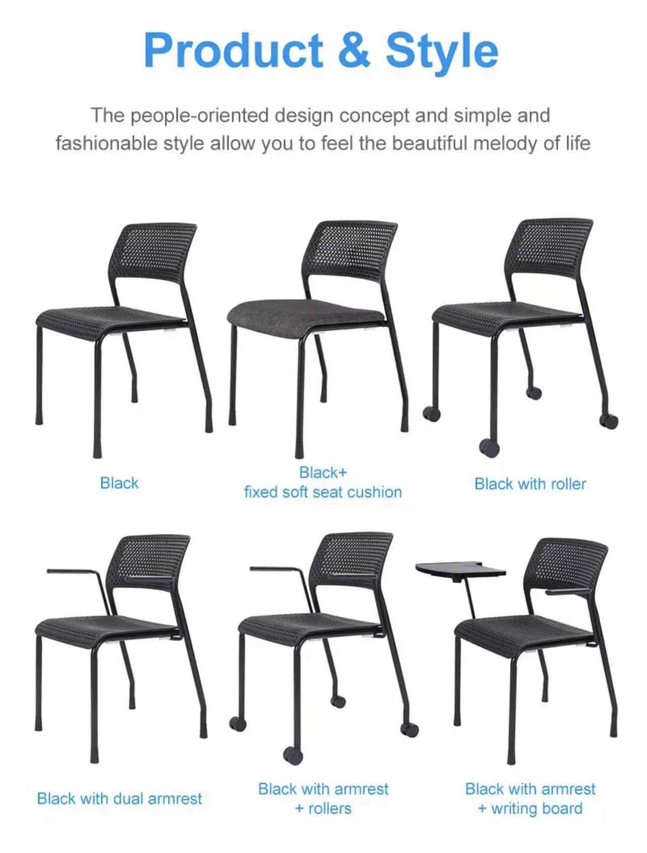 YB4-X training chair styles with tablet, arms, cushion, and rollers